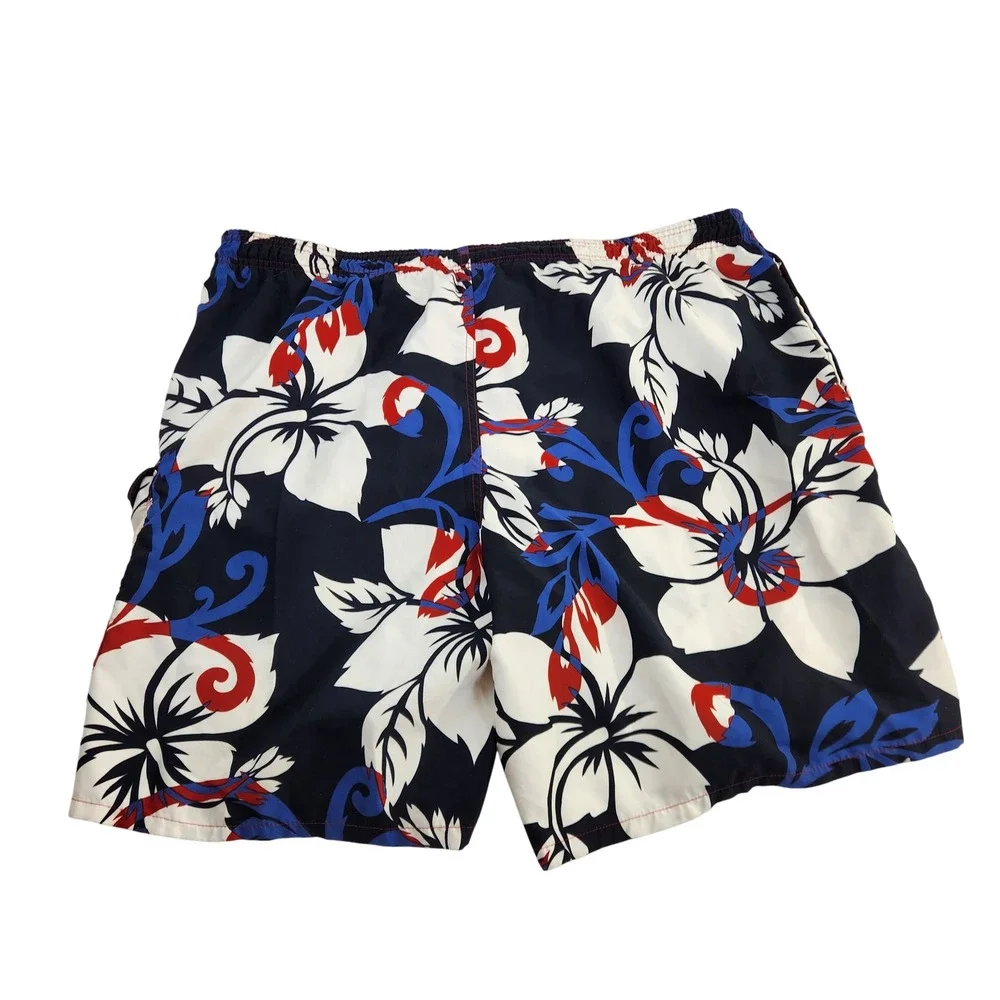 Speedo Mens XL Swim Trunks Red White Blue Tropical Floral Board Shorts‎ Pocket